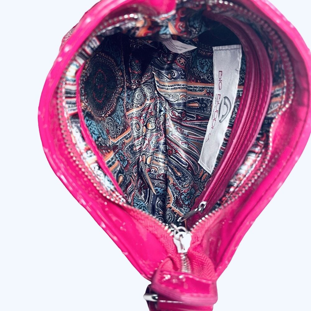 Big‎ Buddha Crossbody Bag Shoulder Tote Bright Pink Faux Patent Leather Chevron - Picture 12 of 16